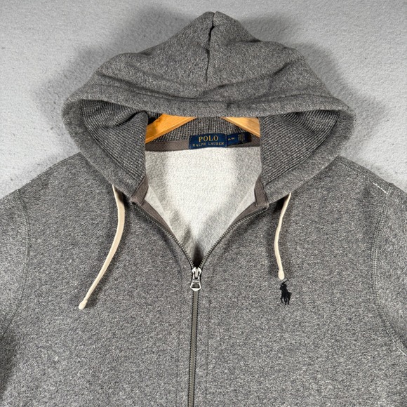 Polo Ralph Lauren Mens Full Zip Hoodie Heather Gray Fleece Pony Logo Medium - Picture 4 of 12